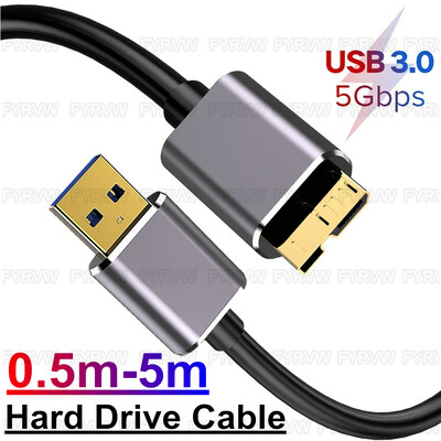 Micro B USB3.0 kabelis 5Gbps cietā diska kabeļa diska HDD ārējais kabelis priekš Samsung S5 Note3 Toshiba WD Seagate HDD datu vadu kabeļi