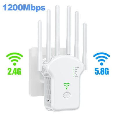 1200Mbps bezvadu WiFi atkārtotājs WiFi signāla atkārtotājs divjoslu 2.4G 5G WiFi paplašinātājs antenas tīkla pastiprinātājs WPS maršrutētājs