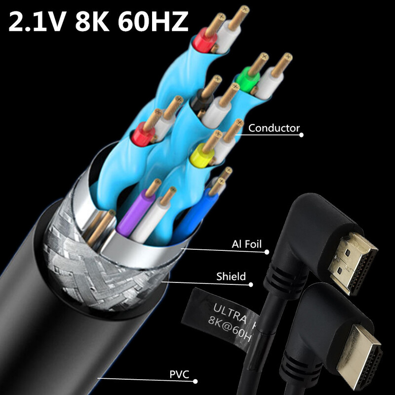 8K 48Gbps HDTV 2.1 kábel 90/270 stupňový koleno hore-dole kompatibilný s HDMI na HD kábel 8K pri 60Hz pre TV, PC, projektor, PS5, notebook