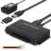 SATA/IDE към USB 3.0 адаптер, твърд диск, адаптер, конвертор за универсален 2,5/3,5-инчов IDE SATA HDD SSD с 12V 2A захранващ адаптер