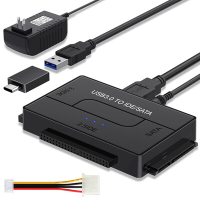 SATA/IDE į USB 3.0 adapterio kietojo disko adapterio keitiklis, skirtas universaliam 2,5/3,5 colio IDE SATA HDD SSD su 12V 2A maitinimo adapteriu