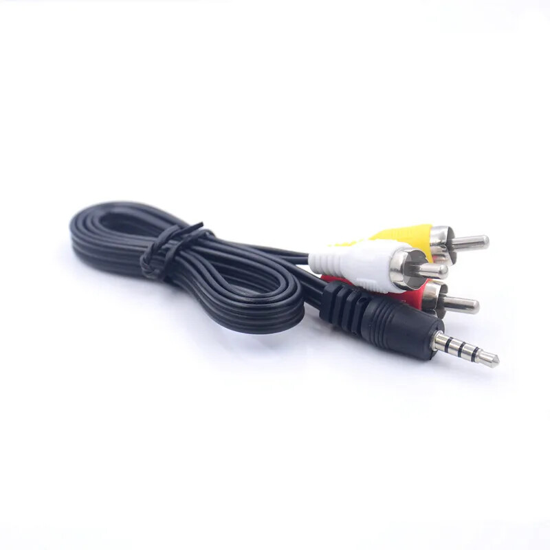 Adaptér 3,5 mm jack samec na 3 RCA samec, 65 cm, 1 m, 1,5 m, vysoko kvalitný audio video AV kábel s 3,5 mm jack konektorom (samec) a 3,5 mm jack konektorom (samec).