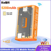 KuWFi 5200mAh 4G LTE maršrutētājs Proteble Mobile Travel Router 150Mbps Wi-Fi Hotspot USB izeja TypeC uzlādes SIM kartes slots