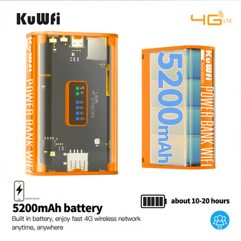 KuWFi 5200mAh 4G LTE рутер Proteble Mobile Travel Router 150Mbps безжична Wi-Fi Hotspot USB изход TypeC Слот за SIM карта за зареждане