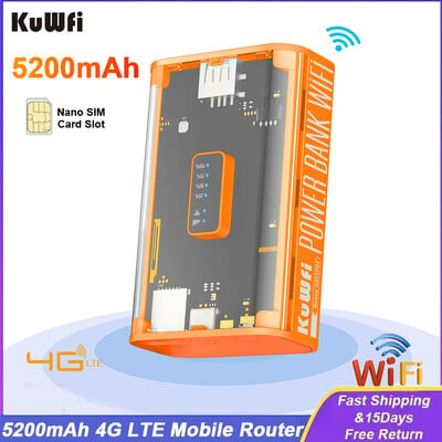 KuWFi 5200mAh 4G LTE ruuter Proteble mobiilne reisiruuter 150Mbps traadita Wi-Fi leviala USB väljund Type C laadimine SIM-kaardi pesa