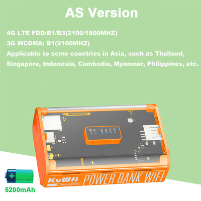 KuWFi 5200mAh 4G LTE maršrutētājs Proteble Mobile Travel Router 150Mbps Wi-Fi Hotspot USB izeja TypeC uzlādes SIM kartes slots