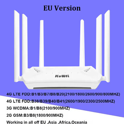 KuWFi 1200Mbps 4G LTE maršrutētājs 2.4G 5G divjoslu bezvadu maršrutētājs ar 6*5dBi augsta pastiprinājuma antenām ar Gigabit WAN LAN portu