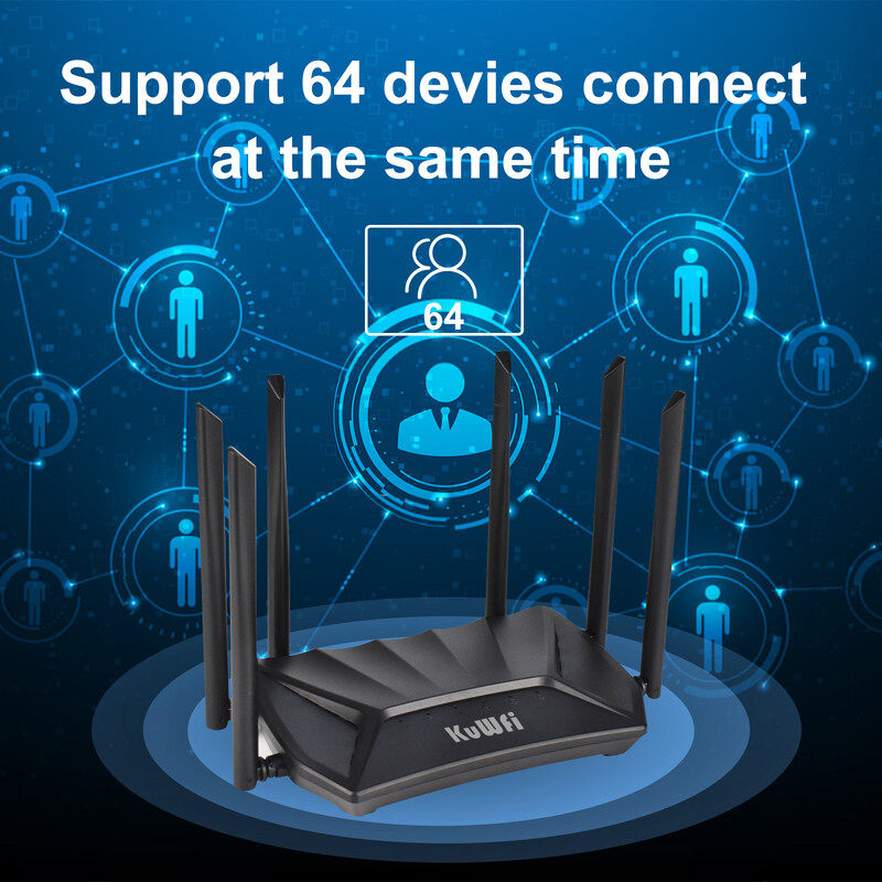 KuWFi 1200Mbps 4G LTE maršrutētājs 2.4G 5G divjoslu bezvadu maršrutētājs ar 6*5dBi augsta pastiprinājuma antenām ar Gigabit WAN LAN portu