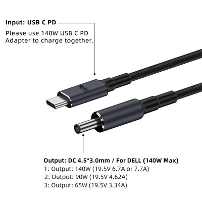65 W 90 W 140 W USB C PD–DC univerzális laptop töltőkábel Asus Dell Hp 5.5X2.5 7.4X5.0 4.5X3.0mm DC tápadapter átalakítóhoz