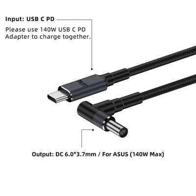 65 W 90 W 140 W USB C PD–DC univerzális laptop töltőkábel Asus Dell Hp 5.5X2.5 7.4X5.0 4.5X3.0mm DC tápadapter átalakítóhoz