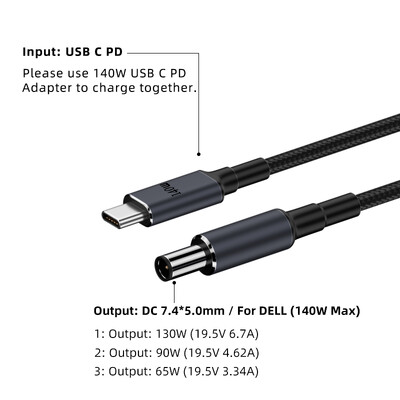 65 W 90 W 140 W USB C PD–DC univerzális laptop töltőkábel Asus Dell Hp 5.5X2.5 7.4X5.0 4.5X3.0mm DC tápadapter átalakítóhoz