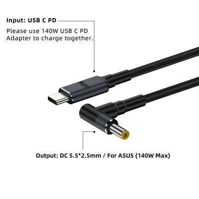 65 W 90 W 140 W USB C PD–DC univerzális laptop töltőkábel Asus Dell Hp 5.5X2.5 7.4X5.0 4.5X3.0mm DC tápadapter átalakítóhoz