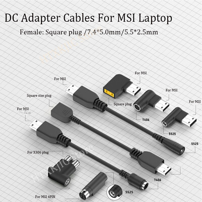 5,5 x 2,5 7,4 x 5,0 mm kvadratinis moteriškas lizdas nuolatinės srovės maitinimo šaltinio adapterio keitiklis, skirtas MSI GP76 GE66 GP66 280 W nešiojamojo kompiuterio įkroviklio laido laidas