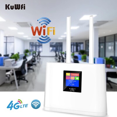 KuWFi 4G Wifi maršrutizatorius 150Mbps belaidis maršrutizatorius su SIM kortelės lizdu Modemas išorinė antena WiFi viešosios interneto prieigos taškas su išmaniuoju LCD ekranu