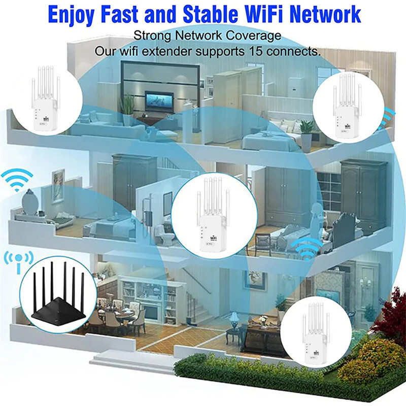1200Mbps divjoslu WiFi atkārtotājs bezvadu signāla paplašinātājs 2,4G 5GHz Wi-Fi pastiprinātājs maršrutētājs liela diapazona signāla pastiprinātājs mājām