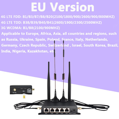 KuWFi 150Mbps 4G LTE bezvadu WiFi maršrutētājs DDNS ugunsmūra funkcija RJ45 ports AP atkārtotāja režīms pie sienas piestiprinātas ārējās 4gab antenas