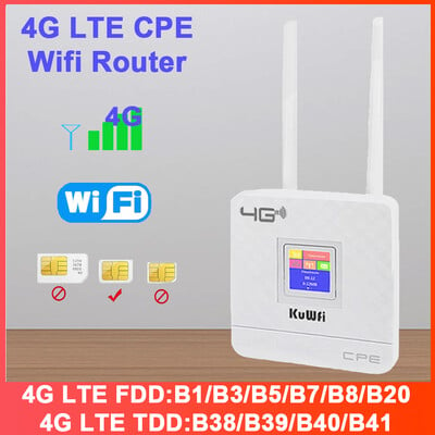 KuWfi 4G LTE ruuter 300 Mbps traadita WiFi ruuter CAT4 4G CPE ruuter suure võimendusega väliste antennidega RJ45 pordi juhtmega/juhtmeta