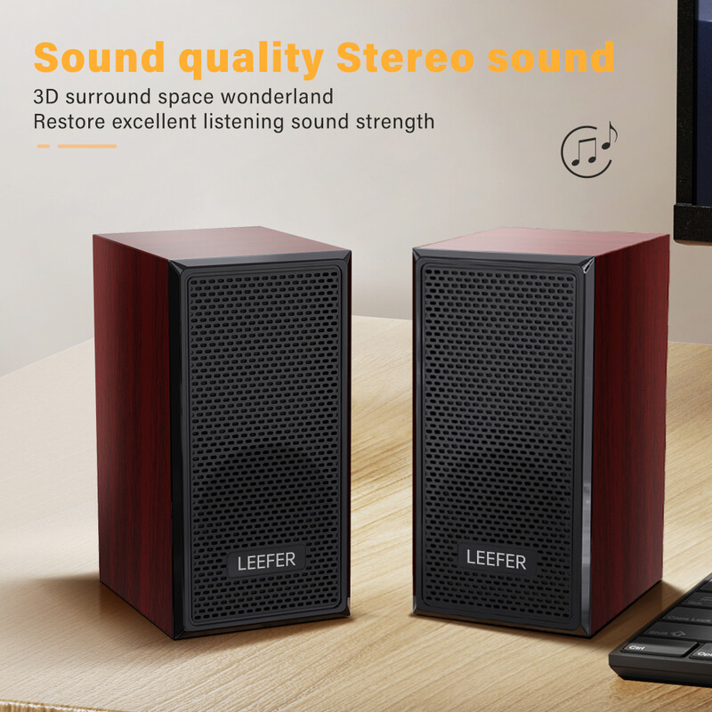 Desktop pentru computer Difuzoare din lemn cu fir, mufă audio de 3,5 mm alimentată prin USB Sunet surround Difuzoare 4D Difuzoare pentru smartphone-uri