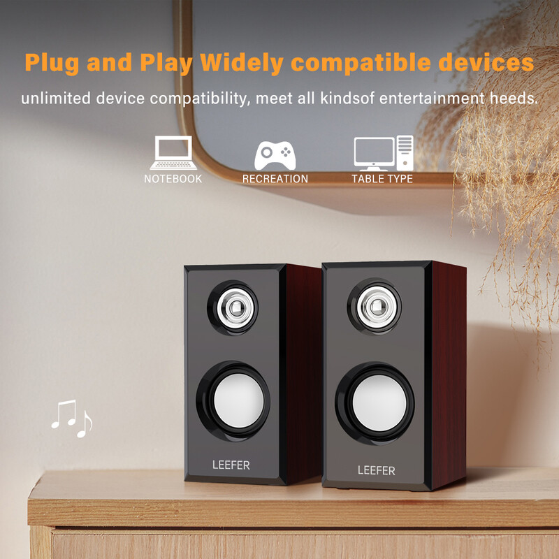 Desktop pentru computer Difuzoare din lemn cu fir, mufă audio de 3,5 mm alimentată prin USB Sunet surround Difuzoare 4D Difuzoare pentru smartphone-uri