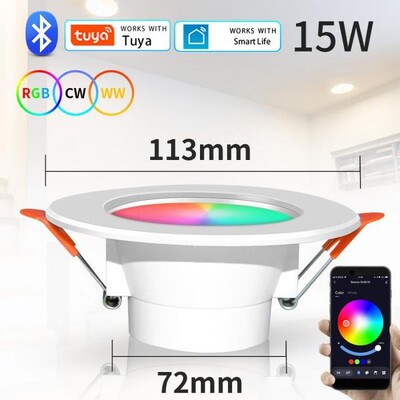 TUYA LED Downlight Димируема AC85-265V 10W 15W Интелигентно управление на графити Гласово приложение RGB CW Пълен цветен точков вграден таван