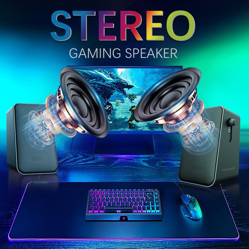 Coomaer 3-tolline rauast raske bassiga 10 W arvuti kõlar mänguheli raamaturiiul Subwoofer USB 2.0 kanaliga tekstuuriga lauaarvuti heli