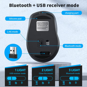 Ергономична безжична Bluetooth мишка 1600DPI за MacBook, таблет, компютър, лаптоп, акумулаторна мишка, 2,4 GHz USB, компютърни аксесоари за настройка