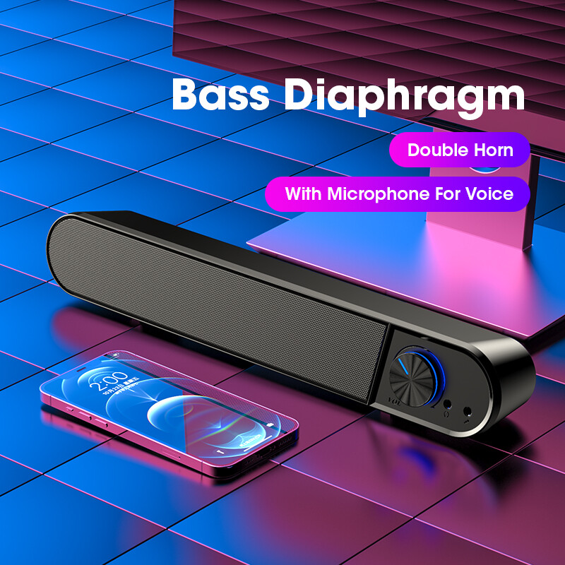 Arvuti kõlar koos mikrofoniga Lauaarvuti heliriba Subwoofer kõlarid USB AUX juhtmega heliriba Macbooki sülearvutile sülearvuti kõlar