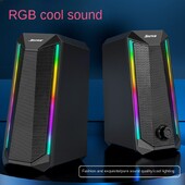 Staliniai garsiakalbiai, 2.0 kanalų kompiuterio HiFi stereo žaidimų garsiakalbis su spalvingais LED šviesos režimais, patobulintais žemaisiais dažniais ir lengva prieiga