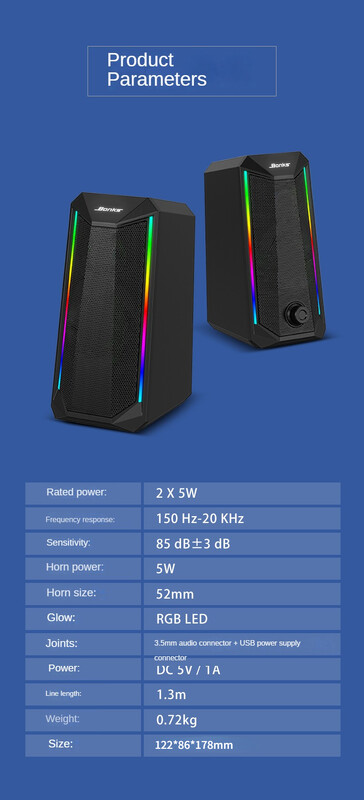Staliniai garsiakalbiai, 2.0 kanalų kompiuterio HiFi stereo žaidimų garsiakalbis su spalvingais LED šviesos režimais, patobulintais žemaisiais dažniais ir lengva prieiga