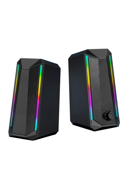 Staliniai garsiakalbiai, 2.0 kanalų kompiuterio HiFi stereo žaidimų garsiakalbis su spalvingais LED šviesos režimais, patobulintais žemaisiais dažniais ir lengva prieiga