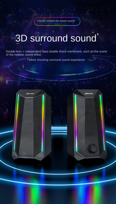 Staliniai garsiakalbiai, 2.0 kanalų kompiuterio HiFi stereo žaidimų garsiakalbis su spalvingais LED šviesos režimais, patobulintais žemaisiais dažniais ir lengva prieiga
