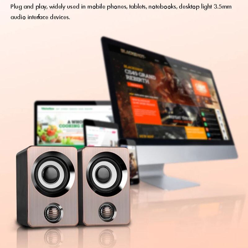 Mini obdĺžnikový reproduktor pre notebook, 360-stupňový stereo zvuk, prenosný káblový hudobný reproduktor s rozhraním USB 2.0 pre stolný počítač