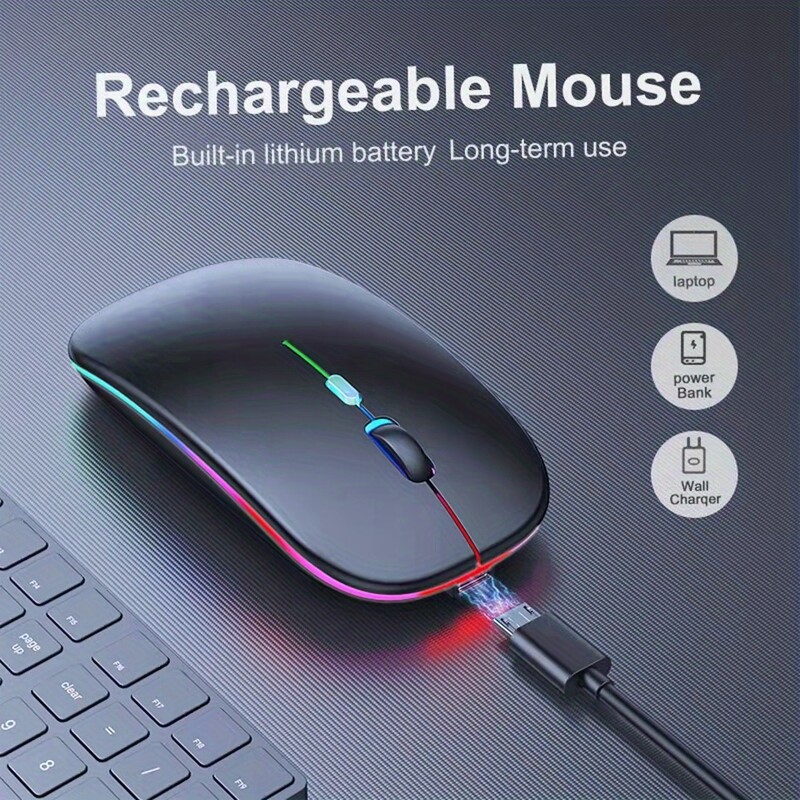 Mouse Bluetooth fără fir cu adaptor de tip C la USB, reîncărcabil prin USB cu mouse de jocuri Bluetooth pentru MAC/laptop/PC/Windows