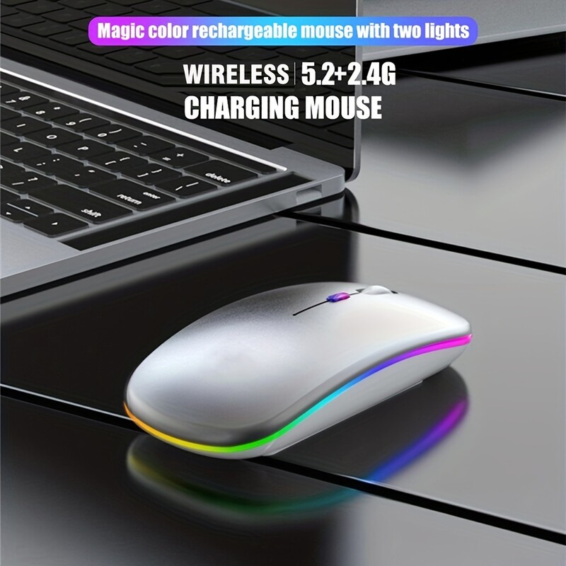 Mouse Bluetooth fără fir cu adaptor de tip C la USB, reîncărcabil prin USB cu mouse de jocuri Bluetooth pentru MAC/laptop/PC/Windows