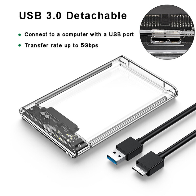 Priehľadný 2,5-palcový HDD SSD kryt SATA III na USB 3.0 pevný disk s podporou 5TB mobilného externého HDD pre notebook