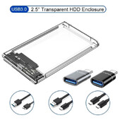 Caurspīdīgs cietā diska korpuss HDD korpuss 2,5 collu SATA uz USB 3.0 Type-C 3.1 UASP caurspīdīgs cietā diska korpuss Cietā diska kastes bez rīkiem