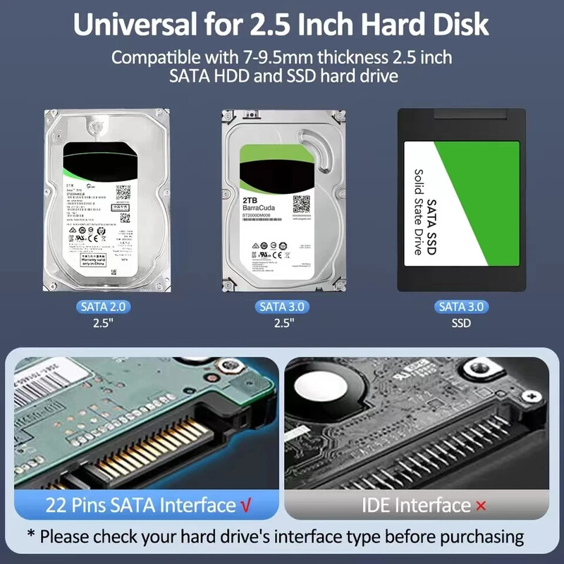 Caurspīdīgs cietā diska korpuss HDD korpuss 2,5 collu SATA uz USB 3.0 Type-C 3.1 UASP caurspīdīgs cietā diska korpuss Cietā diska kastes bez rīkiem