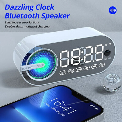 #Încărcare USB Radio Ceas cu alarmă RGB Difuzor Bluetooth portabil FM Afișaj mare Oglindă digitală Dormitor Dormitor Decktop birou