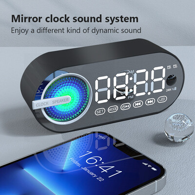 #Încărcare USB Radio Ceas cu alarmă RGB Difuzor Bluetooth portabil FM Afișaj mare Oglindă digitală Dormitor Dormitor Decktop birou