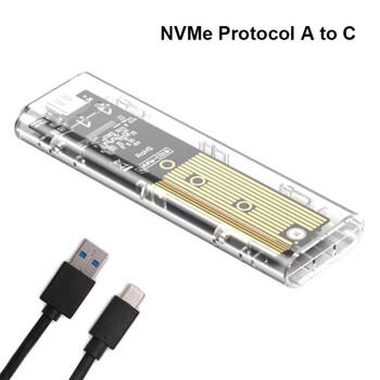 Прозрачна M.2 SSD кутия NVME PCIe M2 кутия за твърд диск NGFF SATA прозрачен SSD кутия Външен корпус твърд