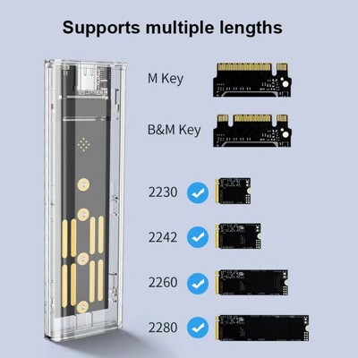 Läbipaistev M.2 SSD karp NVME PCIe M2 kõvaketta ümbris NGFF SATA selge SSD ümbris väline ümbris kõva