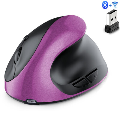 Vezeték nélküli Bluetooth kettős üzemmódú függőleges egér újratölthető, némító gomb DPI állítható ergonómia Pink Mause irodai használatra rutin egerek