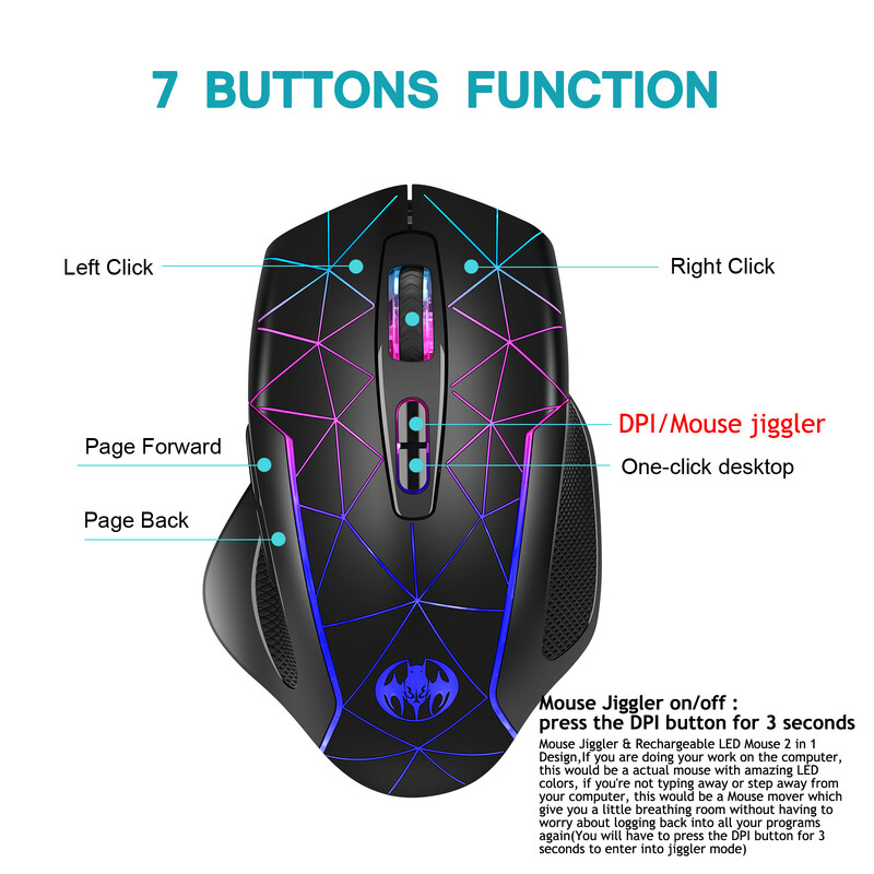 Ασύρματο ποντίκι 2,4G Επαναφορτιζόμενο ποντίκι Gamer PC Ποντίκια εργονομικά 400 mAh με 1600DPI Gaming ποντίκια για φορητό υπολογιστή γραφείου με Windows Mac
