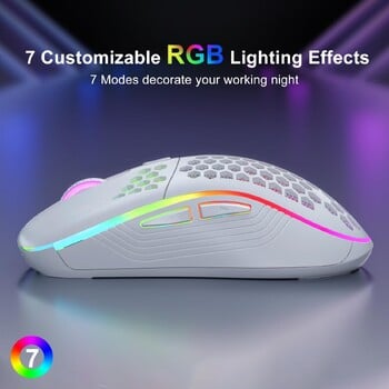 2.4G безжична игрална мишка RGB осветление Зареждаща мишка с регулируем DPI Ергономичен дизайн тип пчелна пита за настолен лаптоп