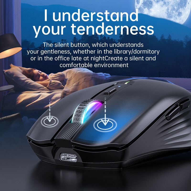 Ασύρματο ποντίκι Tri-mode 2.4G Bluetooth 4.0+5.0 Επαναφορτιζόμενο Κουμπί Σίγασης Mause Οπίσθιος Φωτισμός RGB Ελαφρύ φορητό χρήση γραφείου