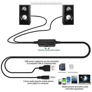 USB кабелни дървени високоговорители Бас Стерео Събуфер Звукова кутия 3,5 мм AUX вход USB захранване Компютърни високоговорители за настолен компютър Смартфон