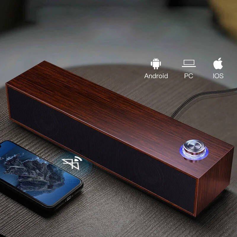 Kodukino Juhtmega Bluetooth kõlar Arvuti Subwoofer Echo Wall Soundbar Lauaarvuti Puidust helikast HiFi Stereokaart Muusikakeskus