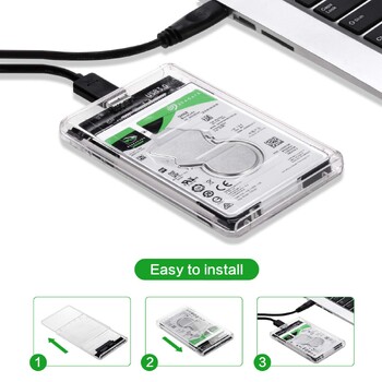 Калъф за твърд диск USB 3.0/Type C към SATA III за 2,5-инчов HDD SSD Кутия за външен твърд диск Кутии за твърд диск Поддържа UASP HDD кутия