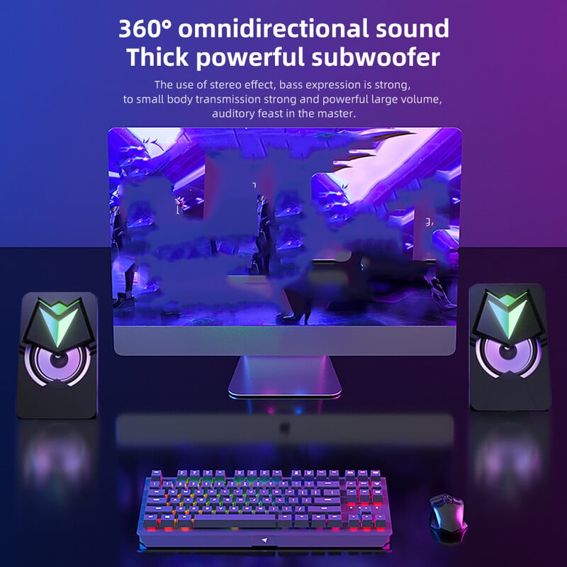 COOMAER C106 stalinio kompiuterio garsiakalbiai RGB 7 spalvų USB nešiojamas stereo žemųjų dažnių 2.0 laidinis Hifi žemųjų dažnių garsiakalbis nešiojamojo kompiuterio garsiakalbiui