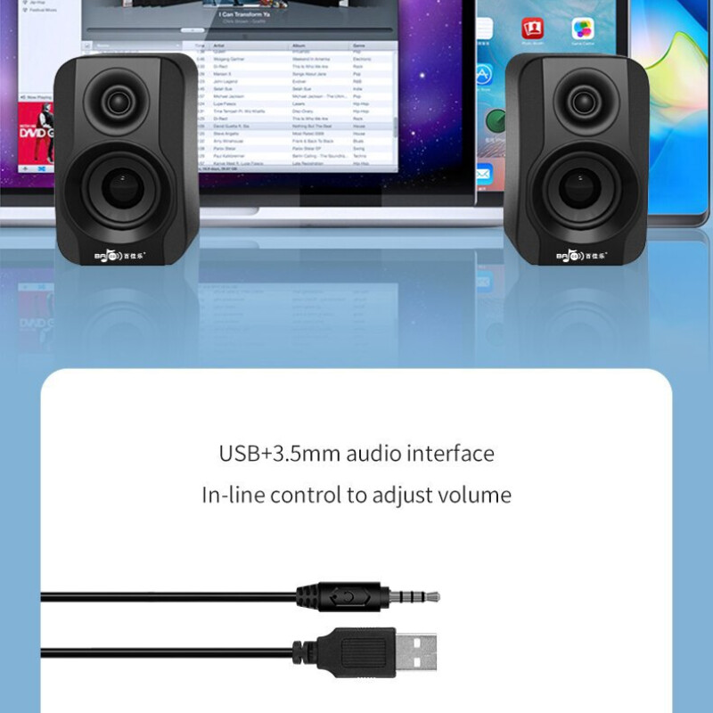 Domáci káblový subwoofer, zvuk pre stolné hry, napájaný z USB, 3,5 mm audio rozhranie, 3D priestorový zvuk, multimediálne reproduktory na úrovni kina pre počítač